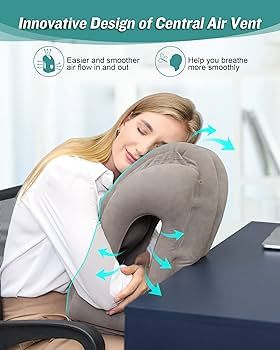 JefDiee Inflatable Travel Pillow, Airplane Neck Pillow Comfortably Supports Head and Chin for Air... | Amazon (US)