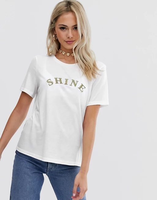 Pieces gold embroidered logo t-shirt | ASOS US
