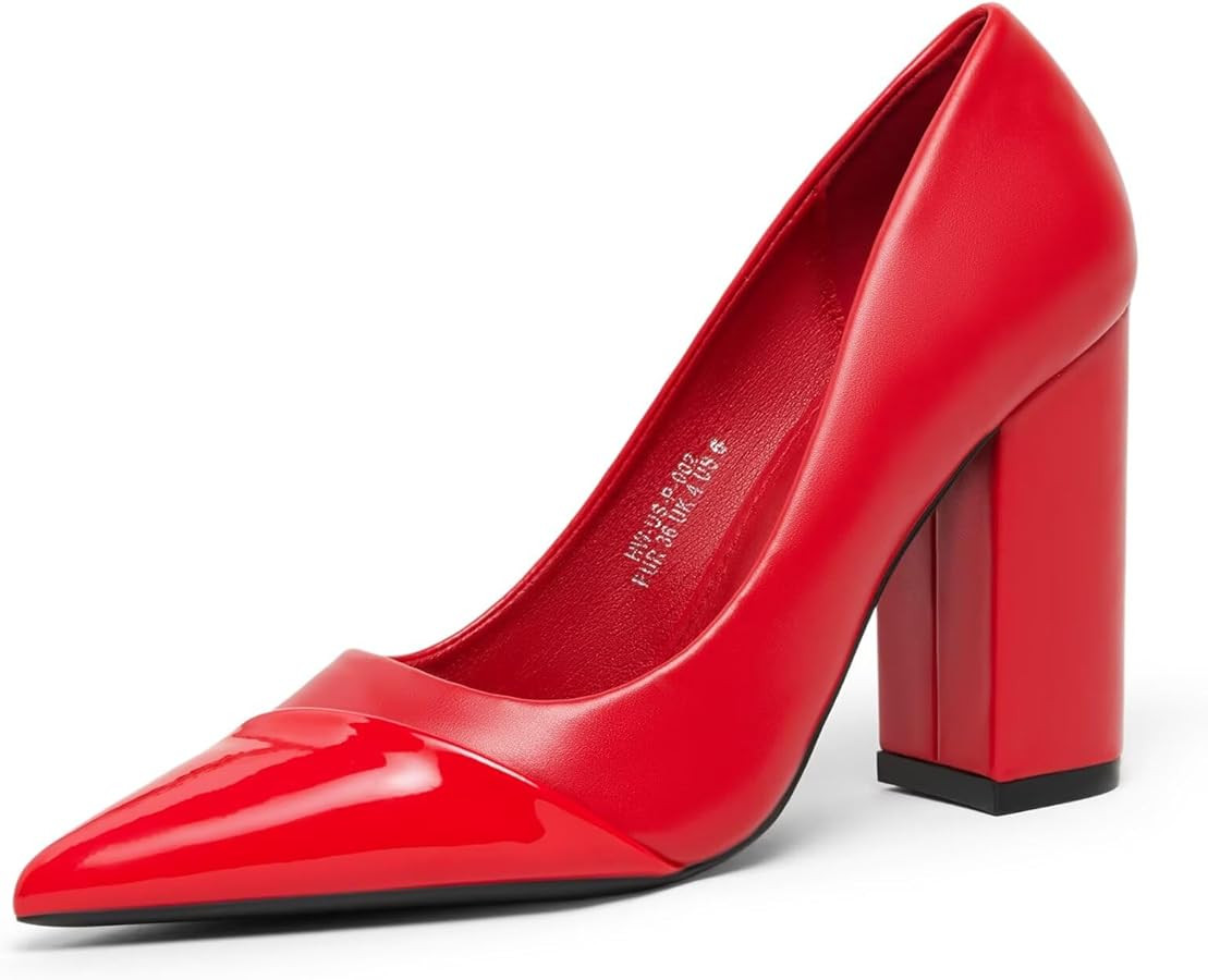 Heels for Women Pumps Closed Toe Chunky High Heel 4inch Pointy Toe Block Heels Business Office Sh... | Amazon (US)