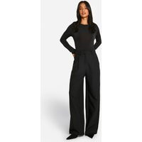 boohoo Women's Petite Essential Wide Leg Tailored Trousers in Black | Size: 10/26L | Denim | boohoo (US & Canada)