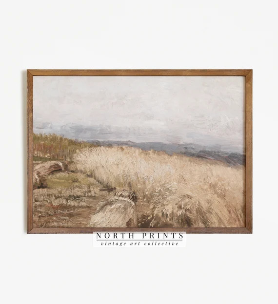 Farmhouse Landscape Print  Vintage Hay Field Muted Oil | Etsy | Etsy (US)