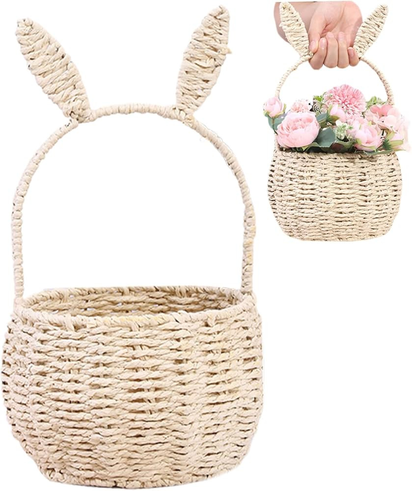 Woven Basket Cute Bunny Basket with Handle Wicker Woven Storage Basket with Bunny Ears Rustic Flo... | Amazon (US)