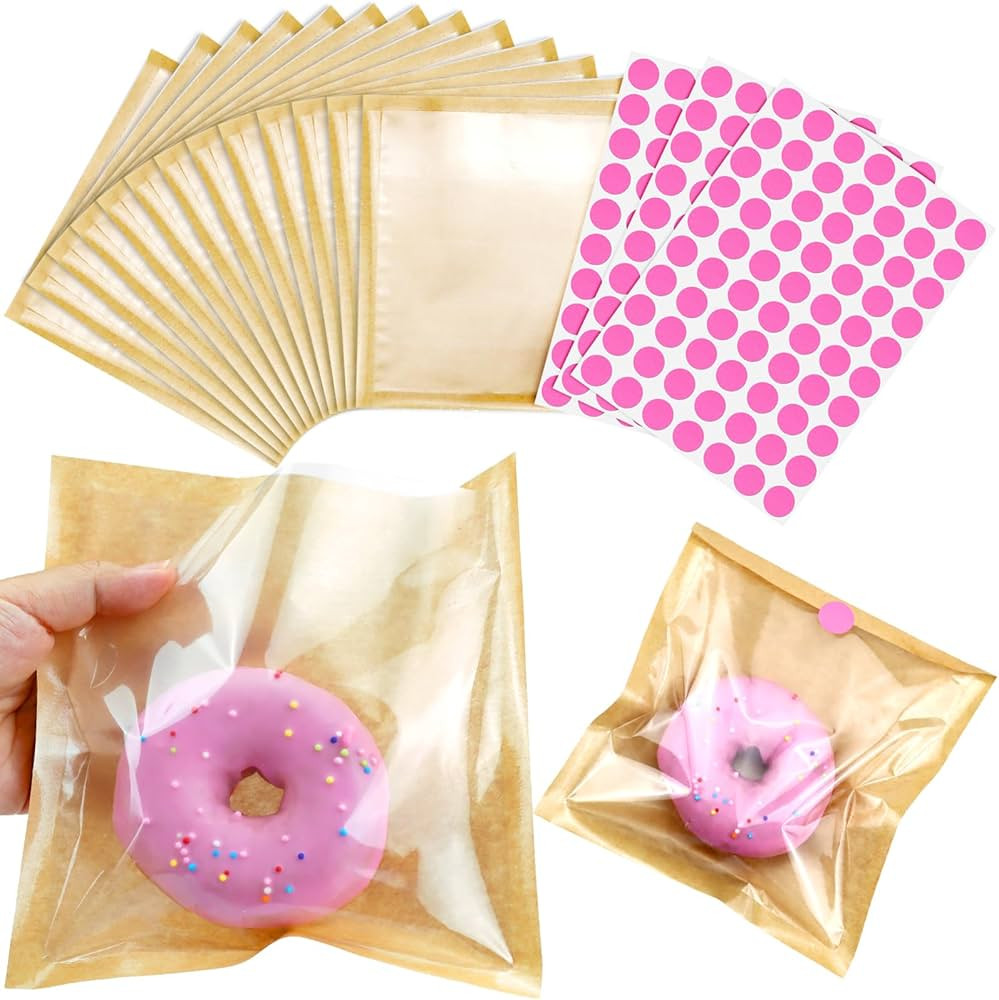 RYKOMO 200PCS Heat-Sealable Bakery Bags with Window for Cookies Packaging, 7.5 x 7.1 Inches Kraft... | Amazon (US)