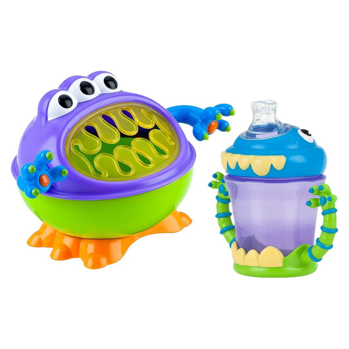 Nuby 2pc Monster Baby Feeding Set - Snack Keeper and 2 Handle Super Spout Trainer Cup - 8oz | Target
