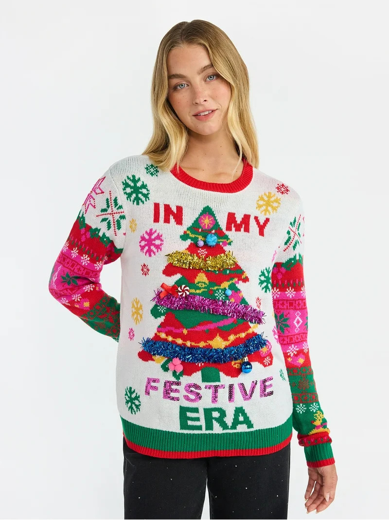 No Boundaries Christmas Sweater, Lightweight, Women's | Walmart (US)
