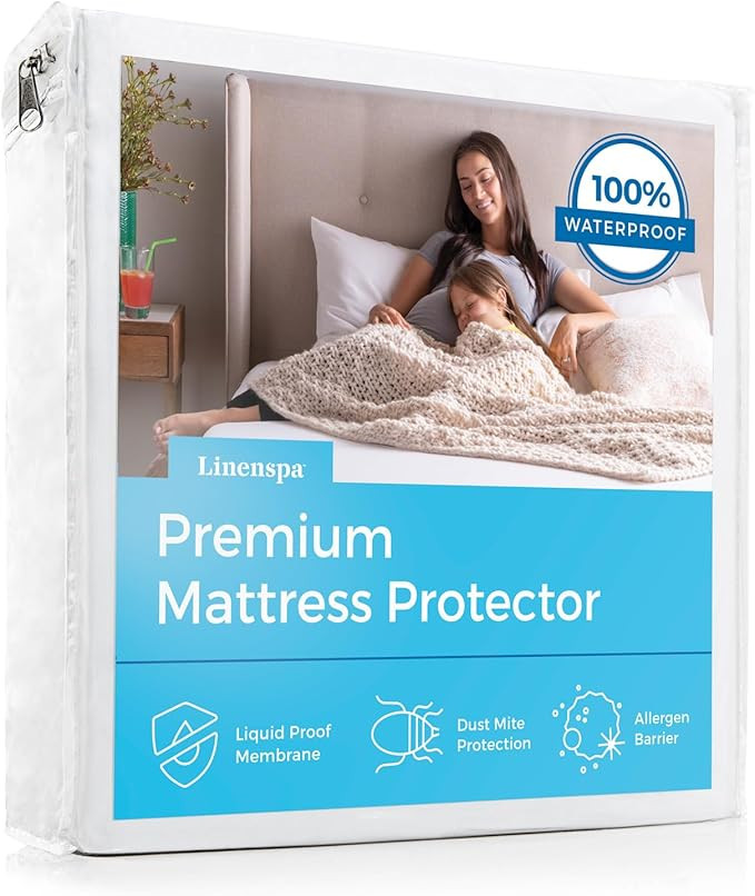 LINENSPA Premium Twin Waterproof Mattress Protector - 100% Waterproof Fitted Mattress Cover - Bre... | Amazon (US)
