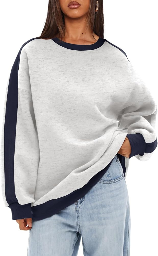 Beaully Womens Oversized Color Block Fleece Sweatshirts Long Sleeve Crew Neck Pullover Sweatshirt... | Amazon (US)