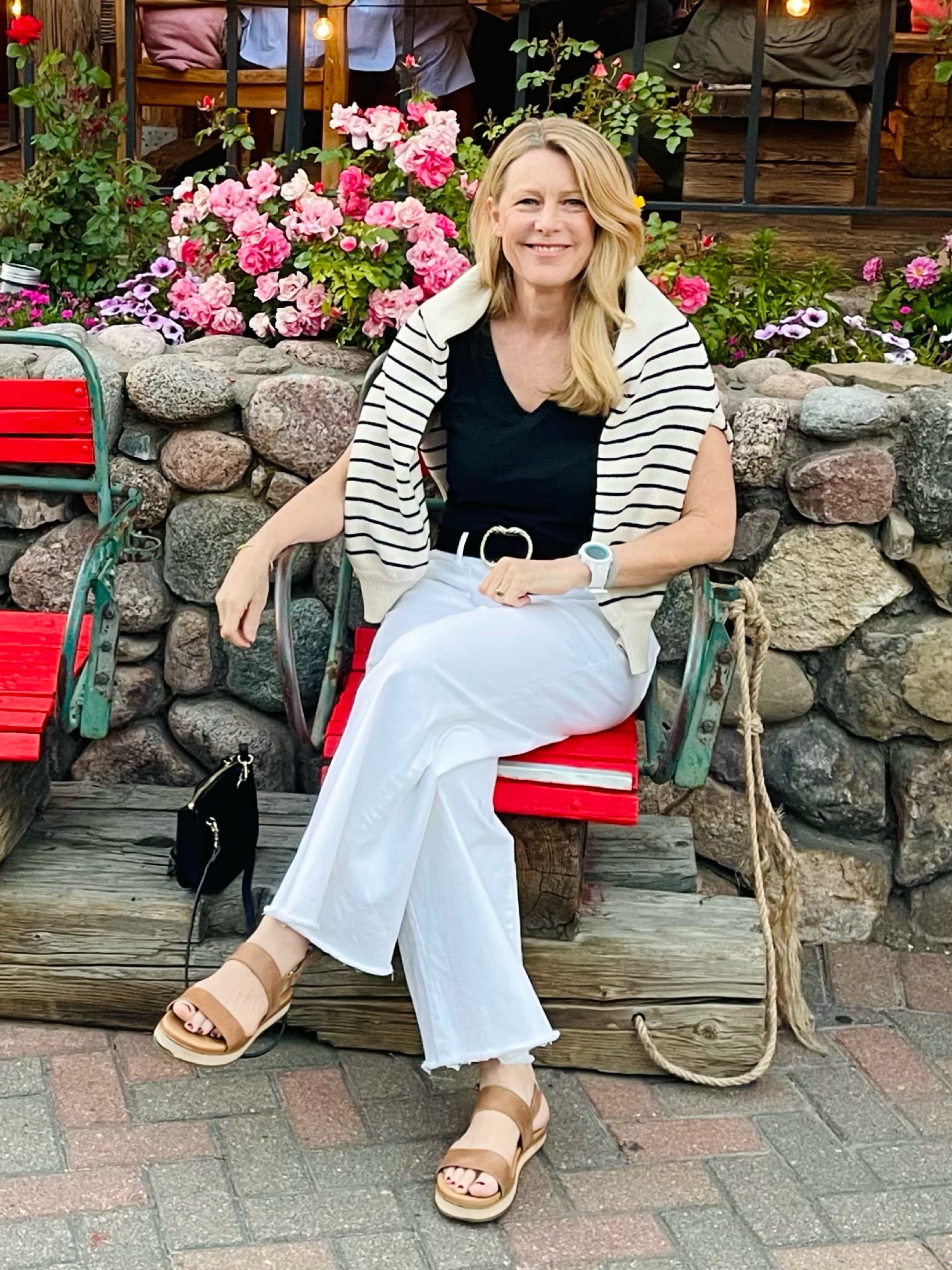 It’s still warm in Colorado in September but the evenings are cool. I love a cotton sweater over my shoulders for cooler temps.  This striped sweater is the Leontine by Sézane, one of my favorites, I wear it spring, summer and fall.
📍Vail, Colorado

#LTKSeasonal #LTKover40 #LTKstyletip