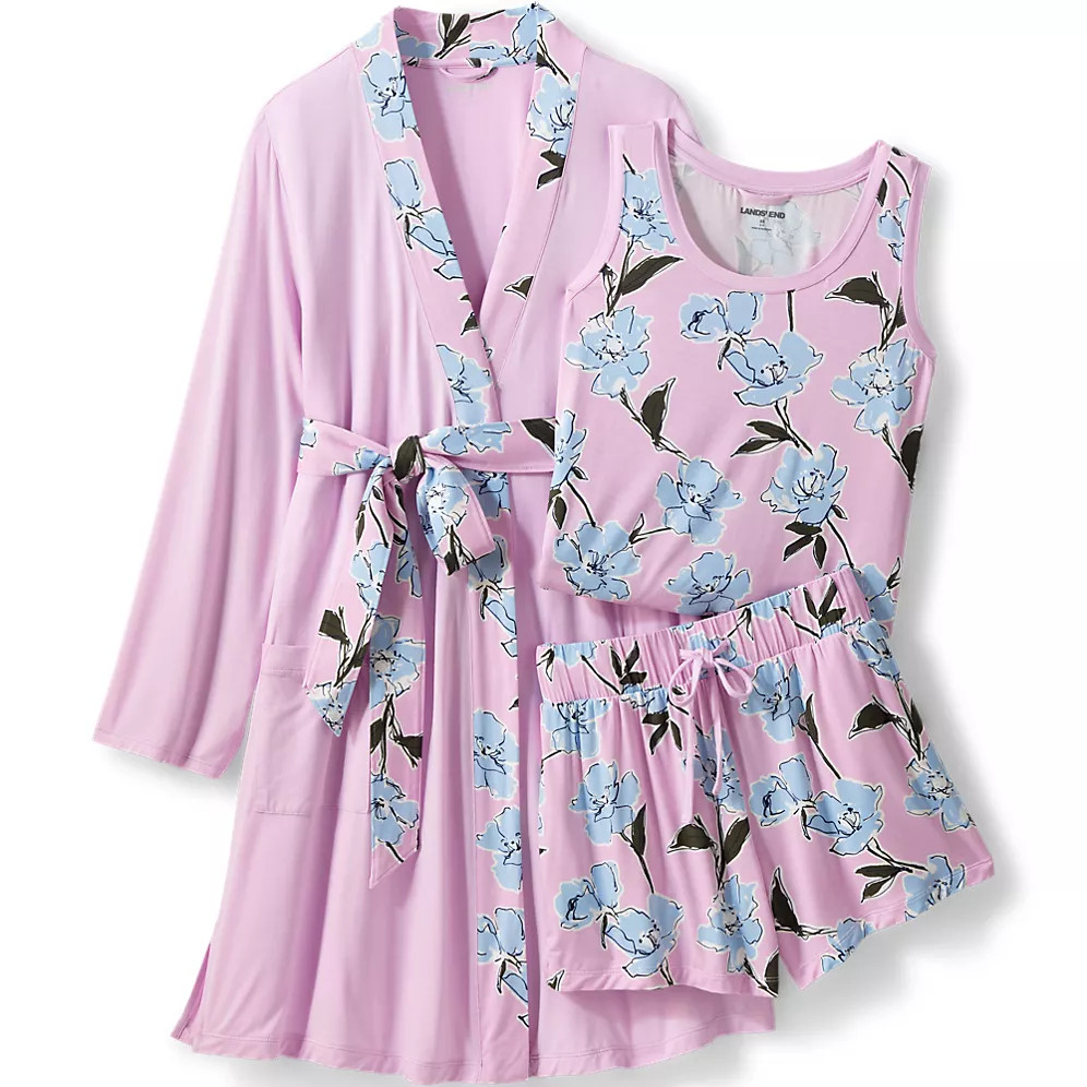 Women's Cooling 3 Piece Pajama Set - Robe Tank and Shorts | Lands' End (US)