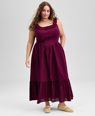 Trendy Plus Size Cotton Ruffle-Trim Maxi Dress | Macy's