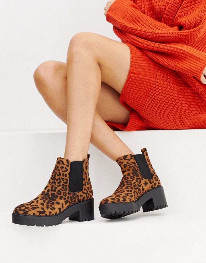 New Look chunky flat boot in leopard - Stone | ASOS US