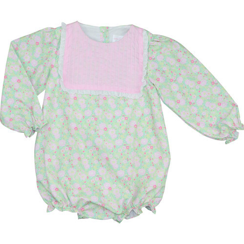 Green And Pink Floral Print Quilted Bib Bubble | Cecil and Lou