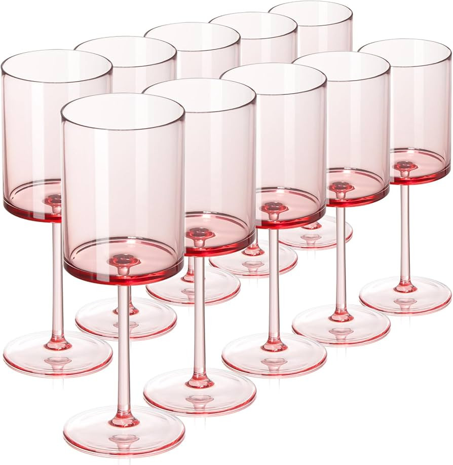 10 Pcs Pink Wine Glasses 10 Oz Square Crystal Glasses Clear Wine Glasses With Stem Plastic Wine G... | Amazon (US)