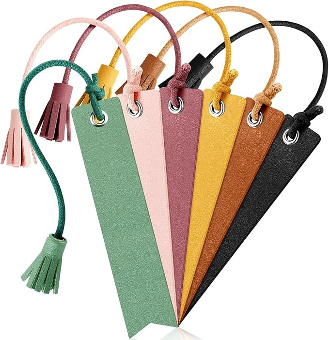 Leezmark 6 Pcs Tassel Leather Bookmarks, Double Sided Leather Bookmark with Rope Tassel Bookmarks... | Amazon (US)