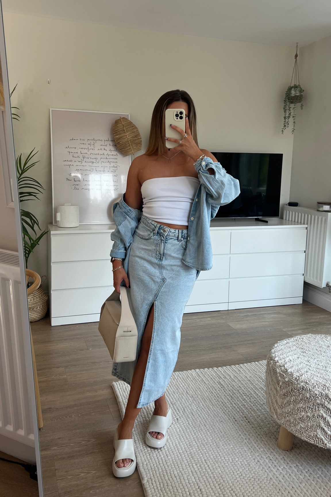 A daily dose of double denim wearing my favourite denim maxi skirt from cotton on in a faded blue, oversized men’s denim shirt and chunky white mules which I’ve been living in! 

#LTKeurope #LTKunder50 #LTKstyletip