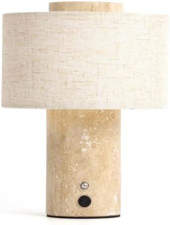 Marble Table Lamp, Rechargeable Cordless Bedside Lamp with Touch Control & Stepless Dimming, Line... | Amazon (US)