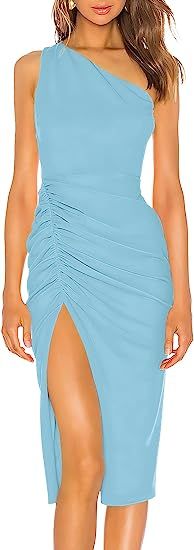 Sarin Mathews Womens One Shoulder Ruched Bodycon Dress Sexy Sleeveless Slit Midi Party Cocktail W... | Amazon (US)