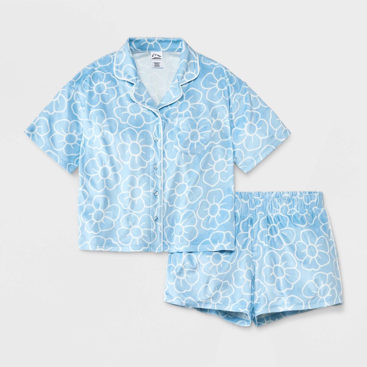 Girls' Short Sleeve Button Up Pajama Set - art class™ Blue L | Target