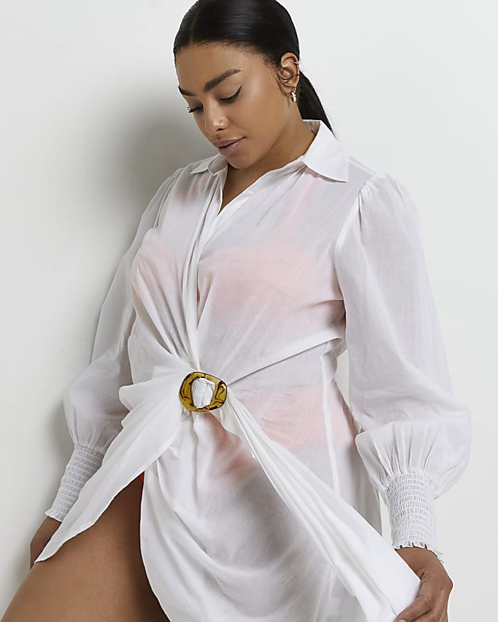 Plus white mini beach dress | River Island (UK & IE)