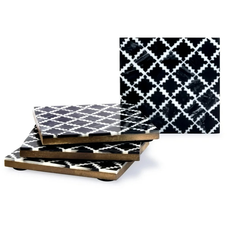 Mascot Hardware - Coasters 4 Pack Moroccan Tile Black and White Coaster Set in Box - Cup Coasters... | Walmart (US)