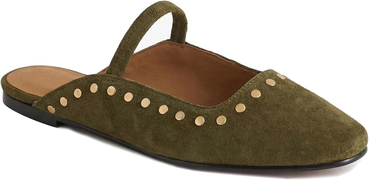 Flat Mules Sandals for Women Square Toe Mary Jane Flats Slip on | Amazon (US)