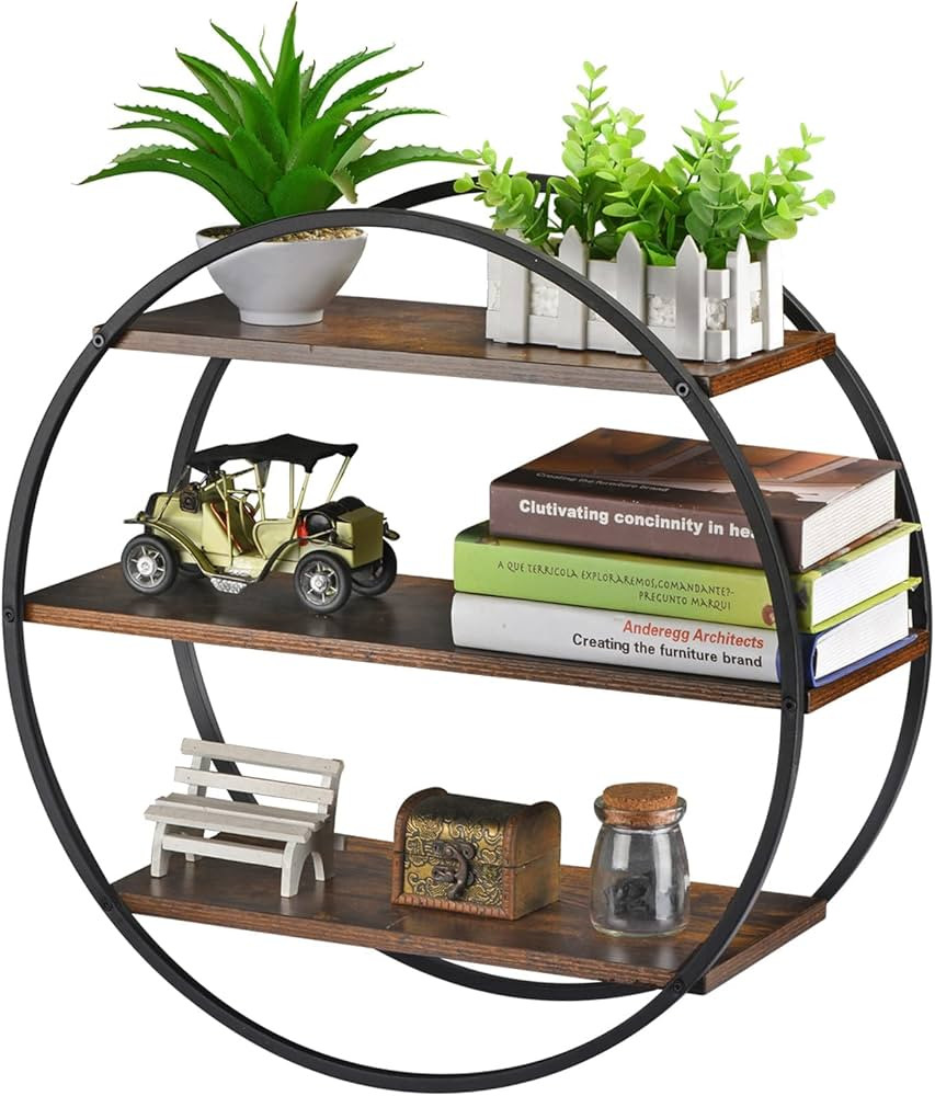 Amazon.com: BCOZLUX Floating Shelves, 3 Tier Decorative Geometric Circle Metal and Wood Wall Shel... | Amazon (US)