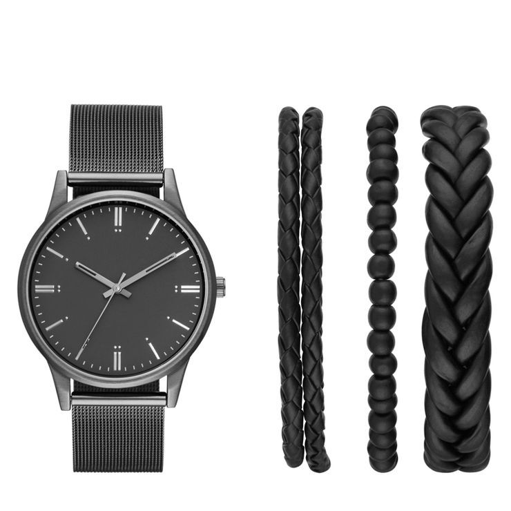 Men's Mesh Strap Watch Set - Goodfellow & Co&#8482; Black | Target