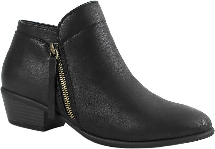 ILLUDE Women's Cowboy Block Heel Side Zipper Ankle Booties Low Heel Shoes | Amazon (US)