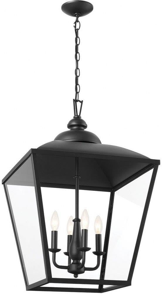 Kichler Dame 27.6 Inch 4 Light Foyer Pendant with Clear Glass in Textured Black, 27.75x18.5x18.5 | Amazon (US)