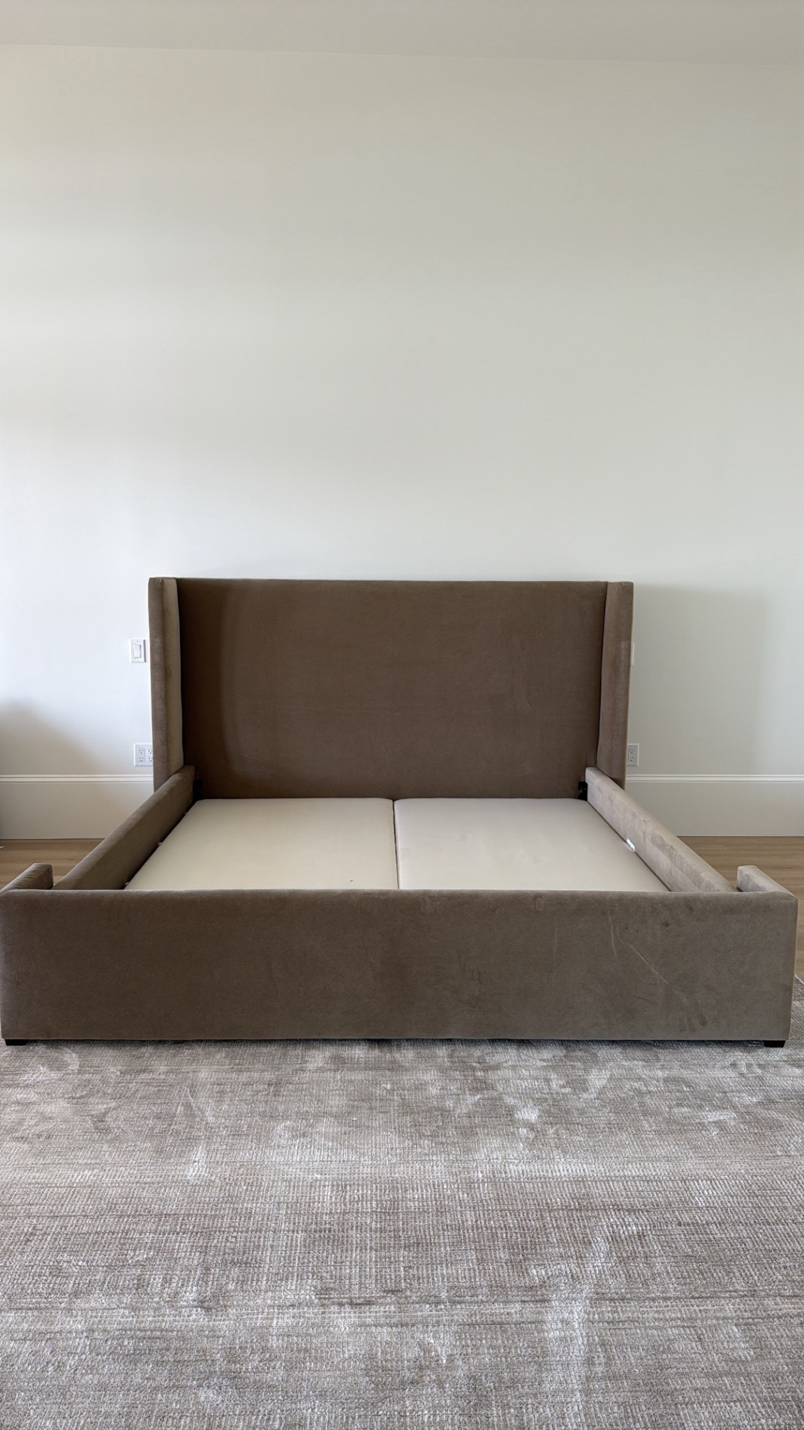 The first piece of furniture has officially arrived at the Lake House… and she understood the assignment. 🤎✨

I went with the Arhaus Wyller Bed in a King — upholstered in Tania Cashmere (texture for days) and Banks Taupe (the softest, most beautiful performance velvet). It’s luxe, neutral, and exactly the grounding piece this room needed.
This bed really set the tone for the entire design: warm, sophisticated, and made for slow mornings and late-night talks.

Linking the exact style, fabric, and size below.

The Lake House is starting to feel like a home. 🏡✨