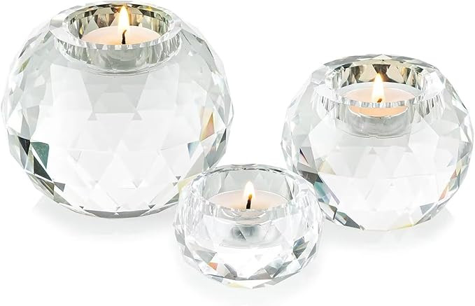 Crystal Ball Tealight Candle Holder Set (3 Pcs), Clear Glass Candle Holder for Home Living Room T... | Amazon (US)