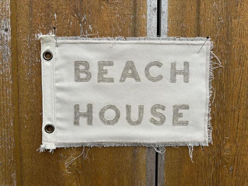 Vintage inspired BEACH HOUSE camp flag cream and beige Summer home Beach decor coastal home east ... | Etsy (US)