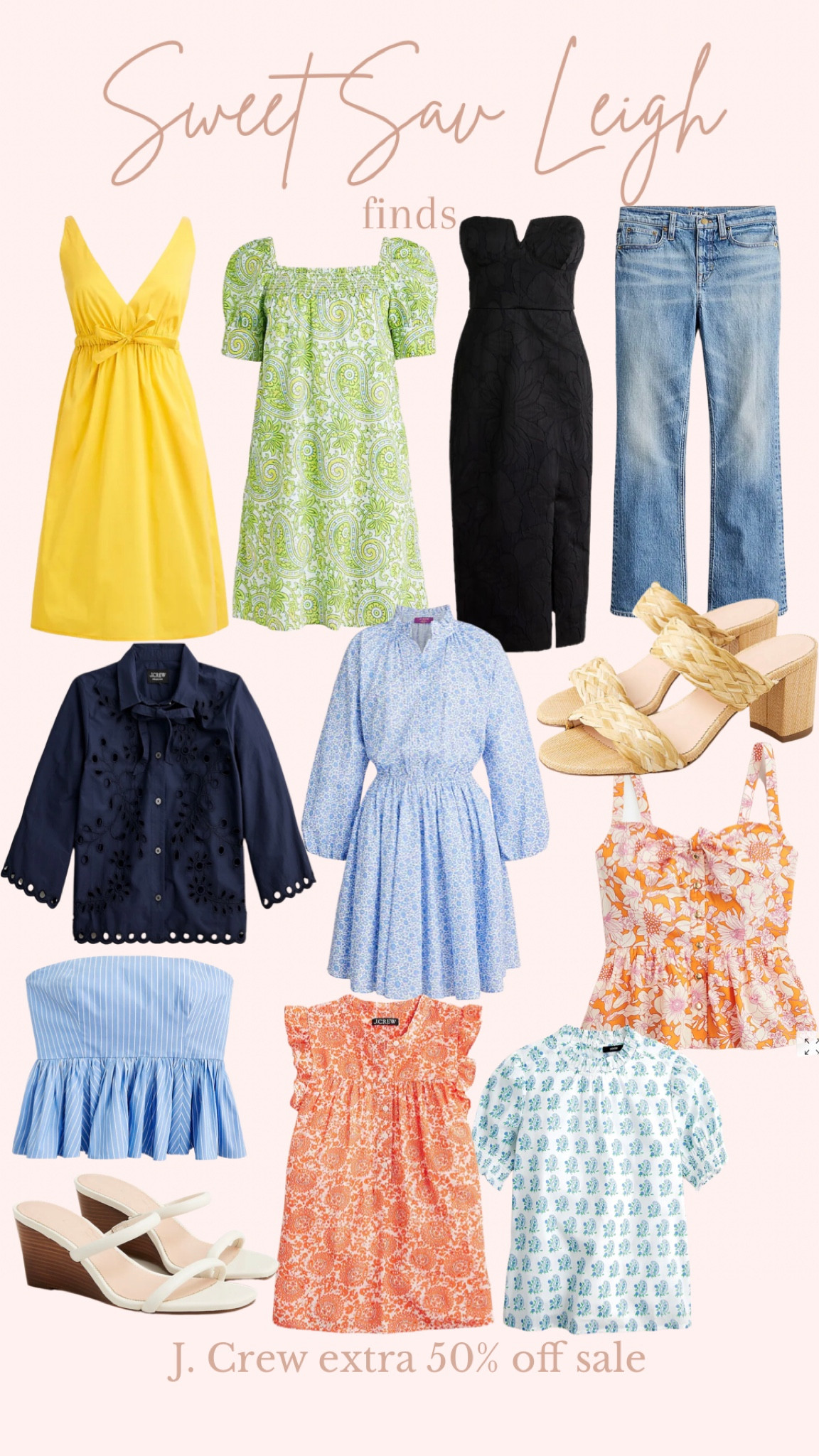 J. Crew extra 50% off sale! | summer dress, sundress, wedding guest dress, light denim, cropped jeans, strapless top, embroidered top, eyelet top, summer heels 

#LTKFind #LTKSeasonal #LTKsalealert