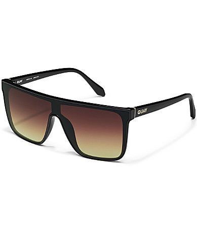 QUAY Unisex Nightfall Medium 49mm Shield Sunglasses - Black/Brown Yellow | Dillard's
