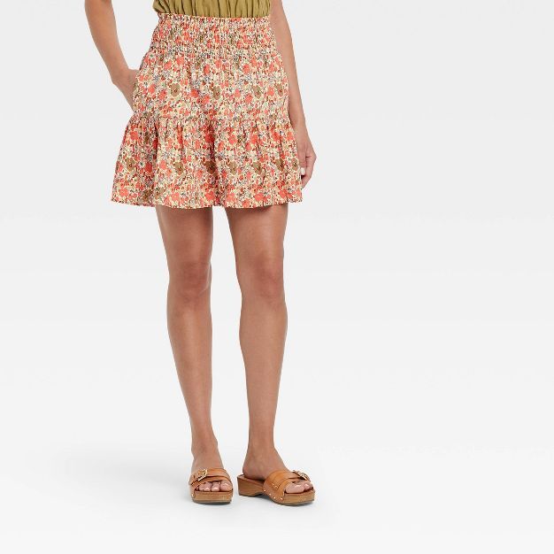 Women's High-Rise Tiered Mini A-Line Skirt - Universal Thread™ Coral Pink Floral | Target