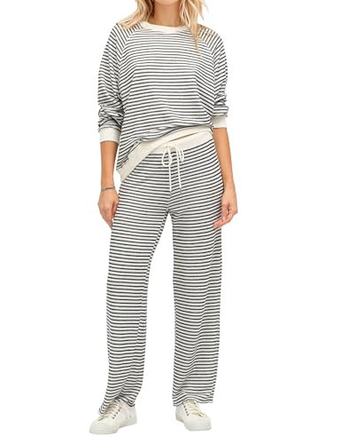MISSACTIVER Loose Sweatsuits Women 2 Piece Outfits Lounge Set Stripe Long Sleeve Sweatshirt Pants Color Block Loungewear | Amazon (US)