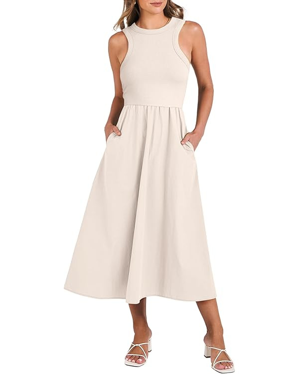 ANRABESS Women's Summer Casual Sleeveless Midi Sundress Patchwork Knit High Neck Tank Top Racerba... | Amazon (US)