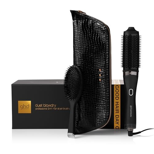ghd Duet Blowdry Hair Dryer Brush Gift Set, 2-in-1 Professional Styling Tool, No Heat Damage, Black, Includes Oval Dressing Brush, Heat-Resistant Bag and Mat, Cleaning Brush | Amazon (US)
