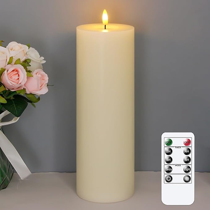 4" x12" Flameless Flickering Remote Ivory Candles with Candle Grease and Timer, LED Battery Opera... | Amazon (US)
