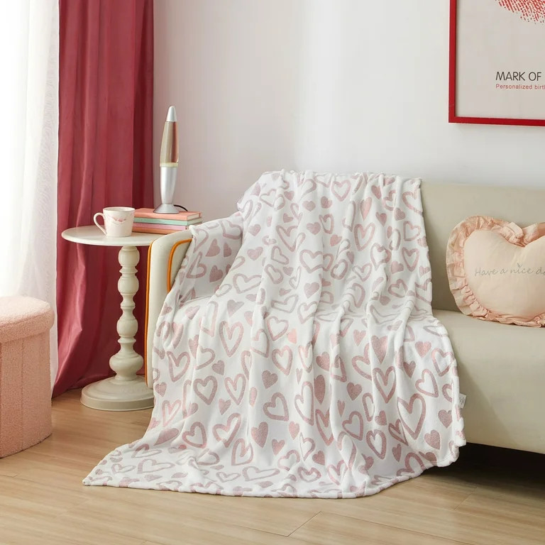 Foil Hearts Valentine's Day Plush Throw Blanket 50" x 60", by Way to Celebrate | Walmart (US)
