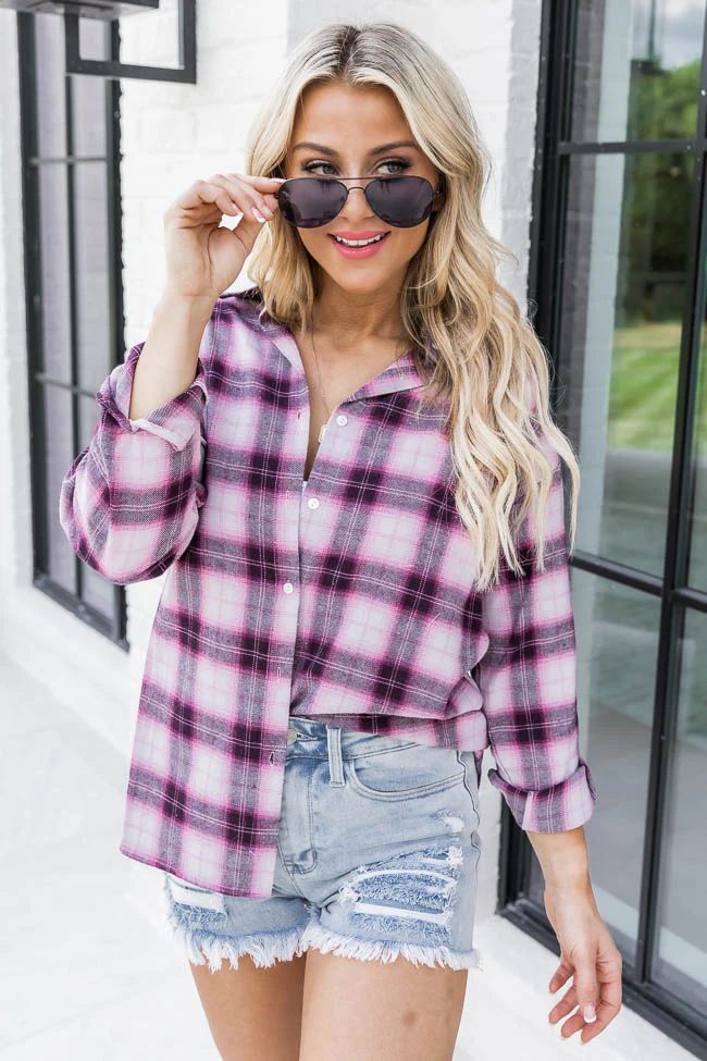 East To West Pink Plaid Button Up Blouse FINAL SALE | Pink Lily