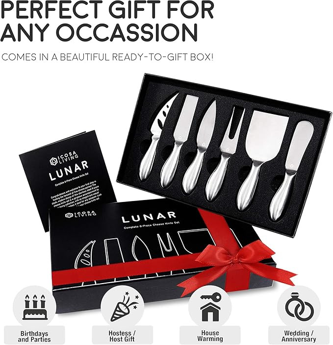 Lunar 6-Piece Cheese Knife Set - Premium Stainless Steel Cheese Knives Collection - Charcuterie B... | Amazon (US)