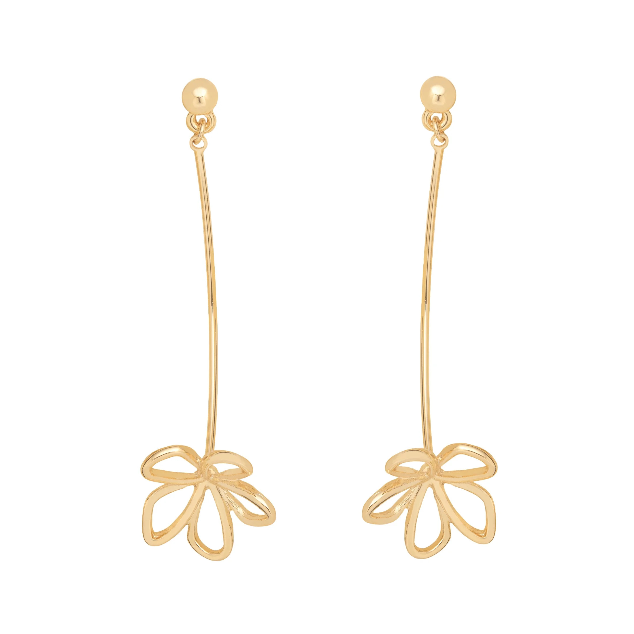 Time and Tru Women's Gold Tone Metal Drop Earrings Floral Design | Walmart (US)