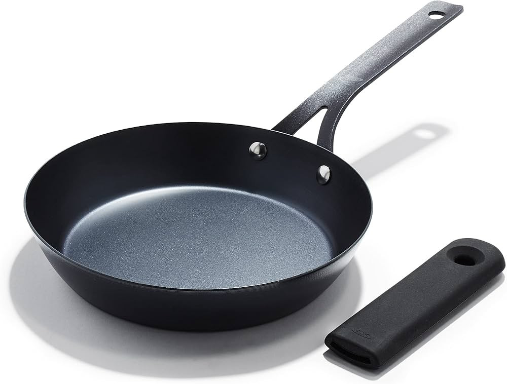 OXO Obsidian Pre-Seasoned Carbon Steel, 8" Frying Pan Skillet with Removable Silicone Handle Hold... | Amazon (US)