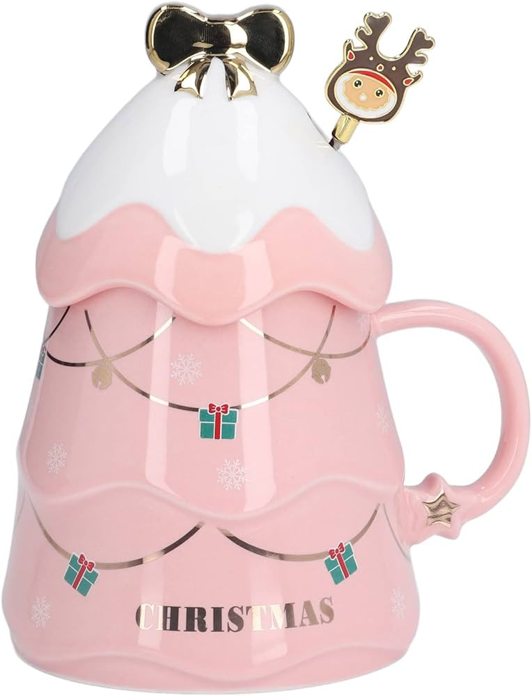 17Oz Christmas Tree Shaped Ceramic Coffee Mug with Lid and Spoon - Kawaii Cup Novelty Holiday Mug... | Amazon (US)