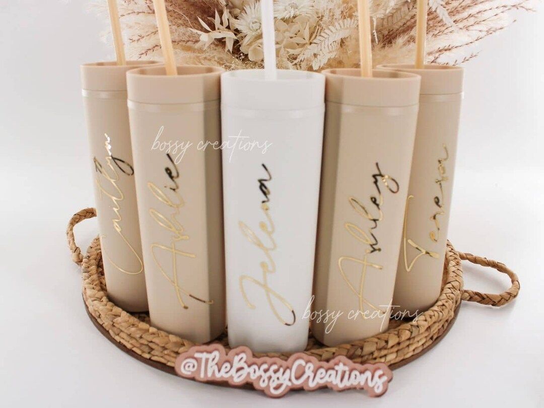 Beige Personalized Tumblers Bridesmaid Proposal Gift Box Boho Wedding Party Favor Will You Be My ... | Etsy (US)