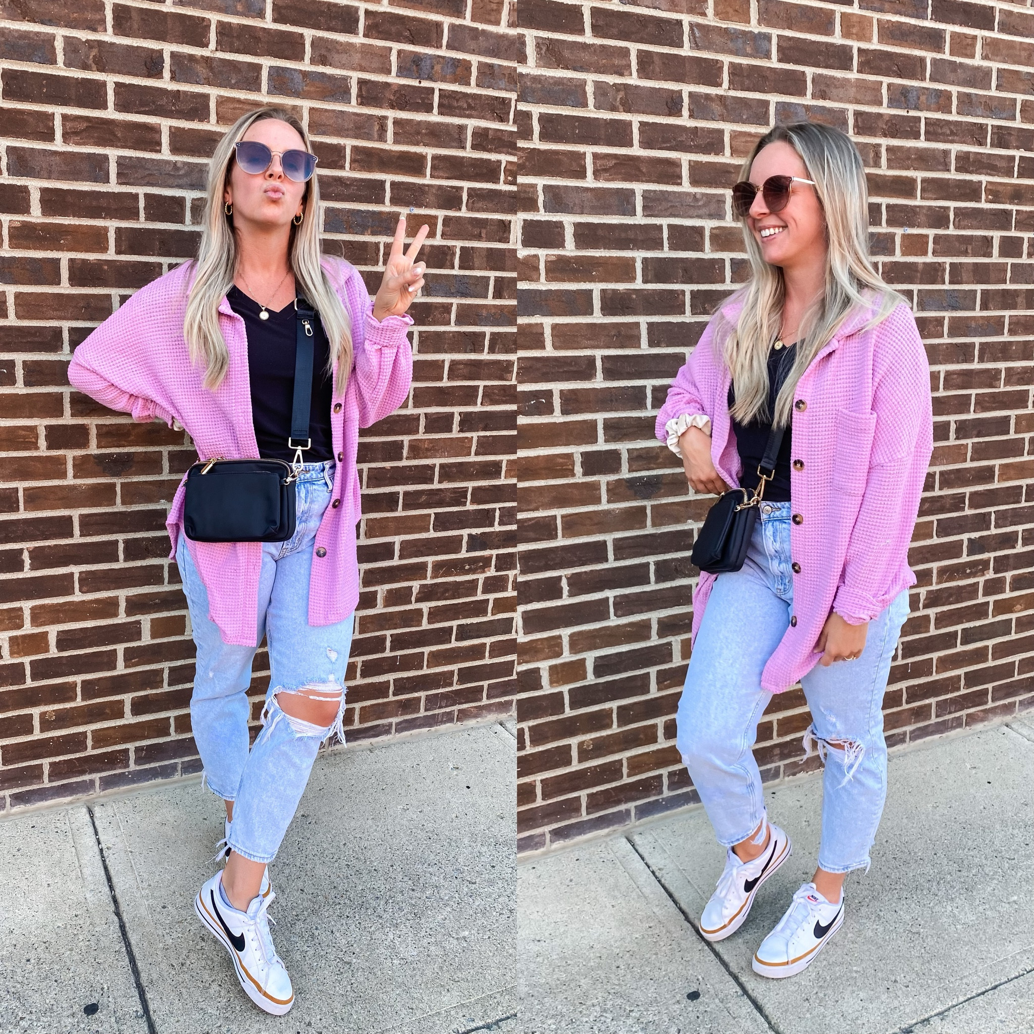 Causal outfit fall outfit 
Belt bag
Lightweight sweater shacket thing ☺️
Nike shoes 
Oversized Womens Waffle Knit Shacket Jacket Casual Long Sleeve Button Down Shirt

#LTKstyletip