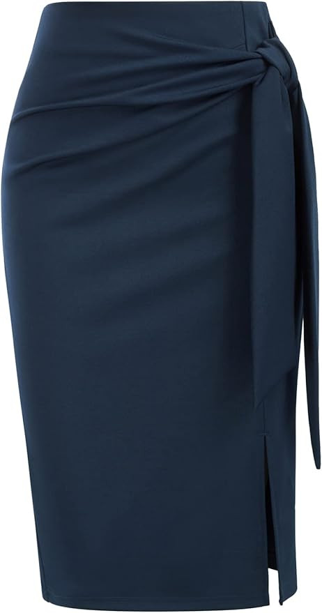 Kate Kasin Women's Skirt Elastic High Waist Bow Tie Knee Length Stretch Bodycon Pencil Skirts wit... | Amazon (US)