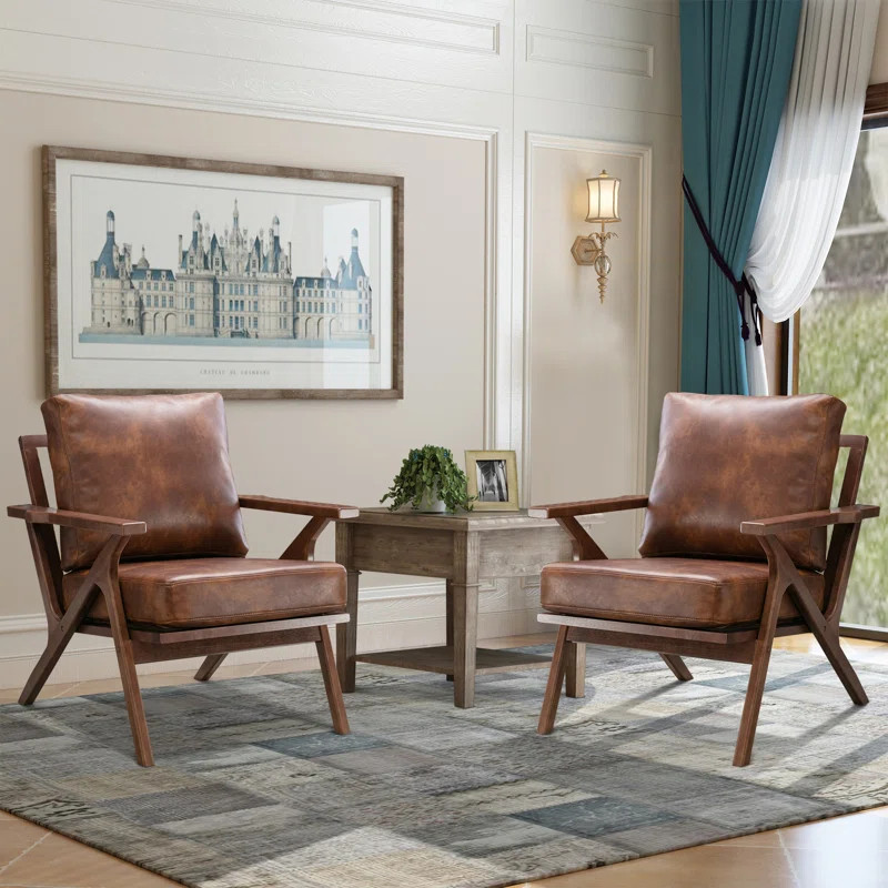 Joichiro 33" Wide Solid Wood Frame Upholstered Mid Century Modern Retro Armchair, Accent Chair | Wayfair North America