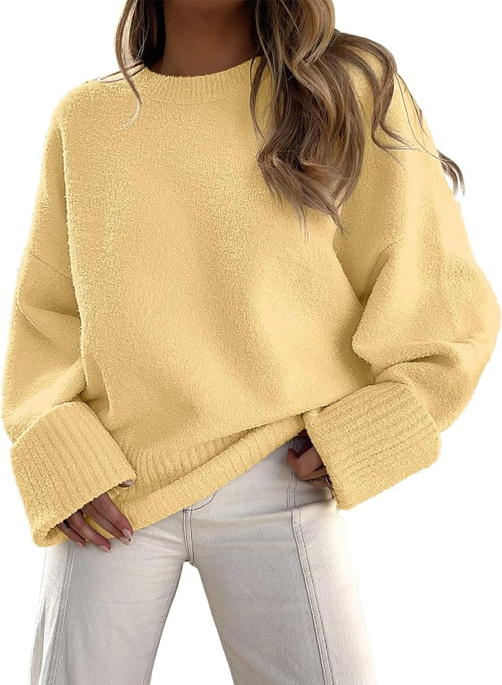 ANRABESS Women's Oversized Crewneck Long Sleeve Fuzzy Knit Casual Chunky Warm 2025 Fall Pullover ... | Amazon (US)